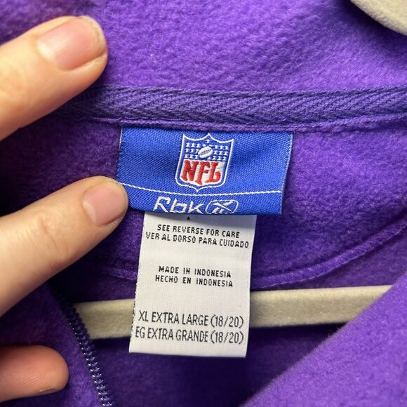 reebok Minnesota Vikings 1/4 Zip Fleece pullover Youth size XL With Pockets - Picture 5 of 11